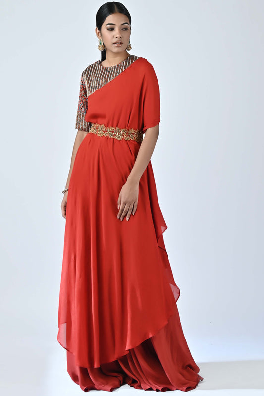 Red Embroidered Kaftan Set