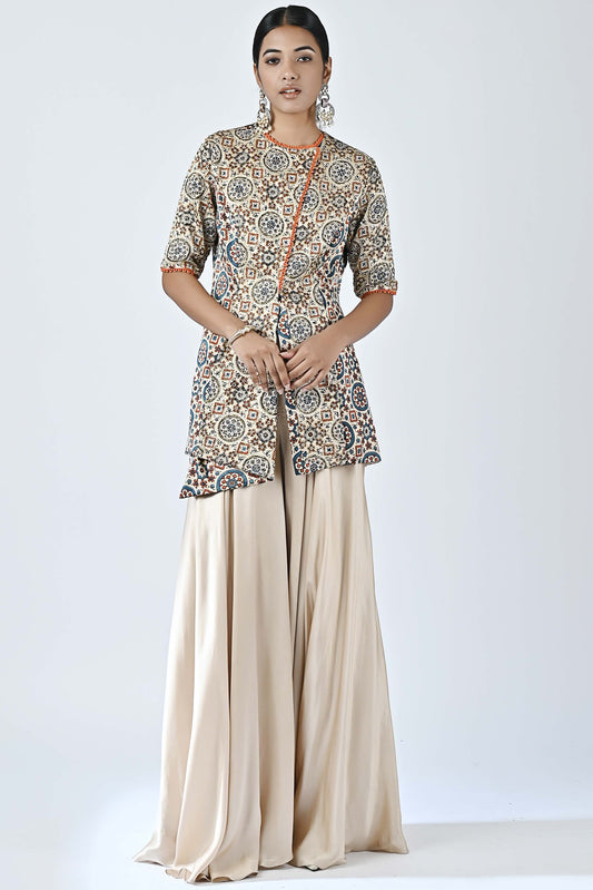 Ivory Ajrakh top with flared pants