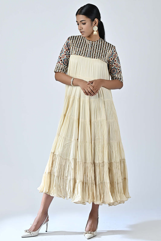 Ivory ajrakh tiered dress.