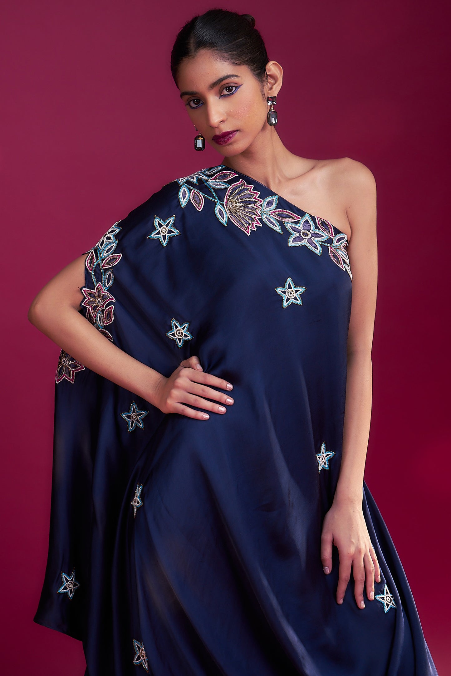 Deep blue ajrakh patchworked kaftan