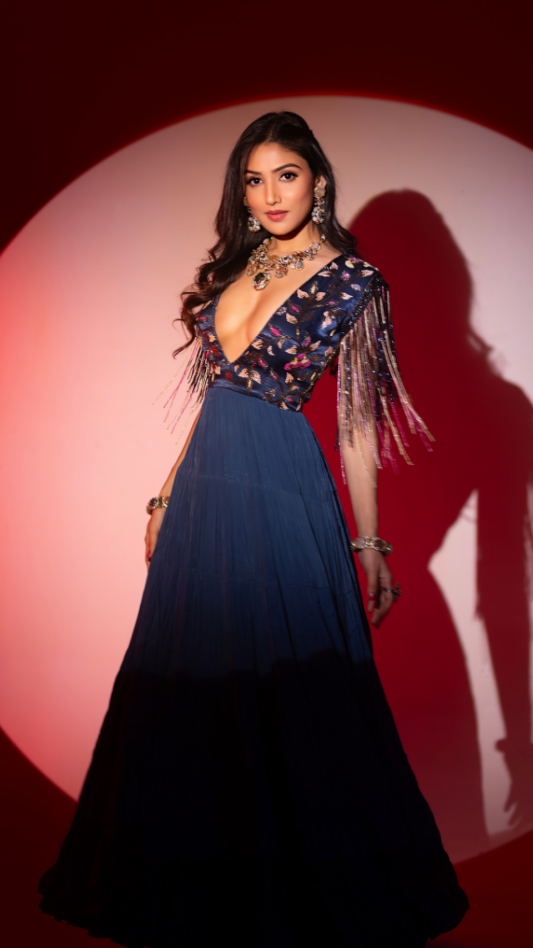 Donal Bisht is Blue Yoke Embellished Gown