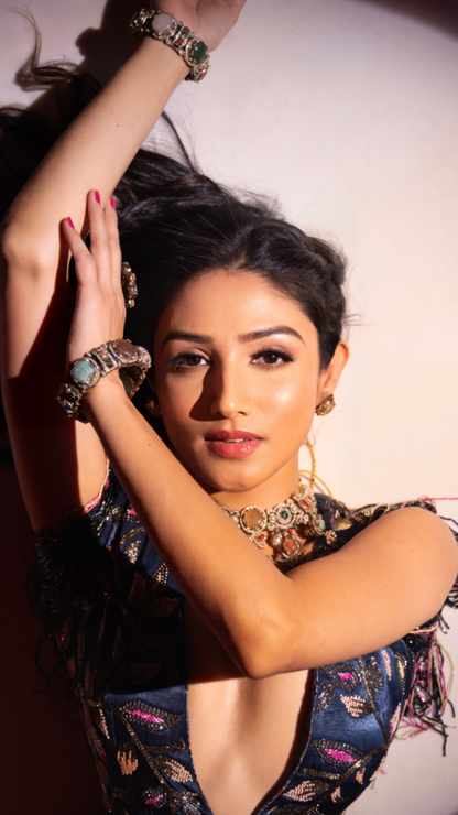 Donal Bisht is Blue Yoke Embellished Gown