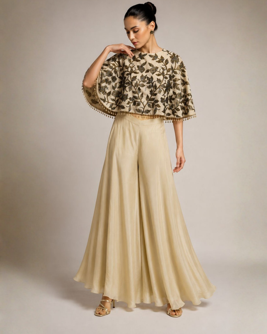 Floral Embroidered Cape Co-Ord Set