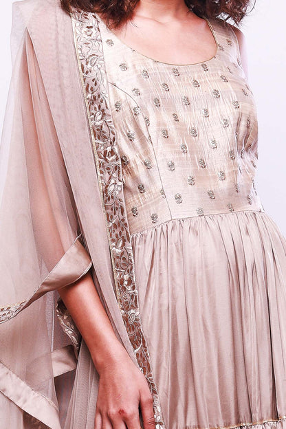 Pink sand layered anarkali with dupatta