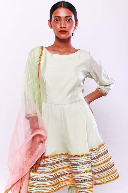 Mint green top with sharara and dupatta set