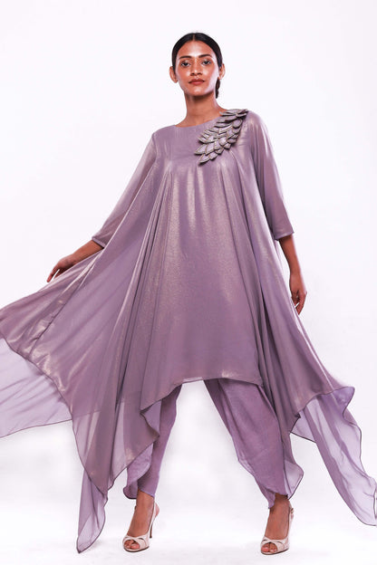 Lavender Asymmetric tunic with tulip pants set