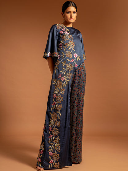 Cobalt blue one flap Ajrakh jumpsuit