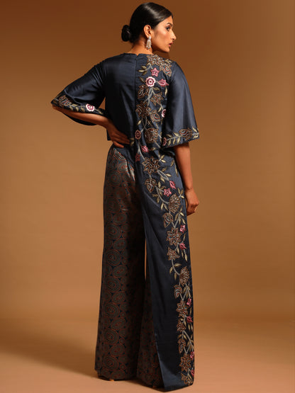 Cobalt blue one flap Ajrakh jumpsuit
