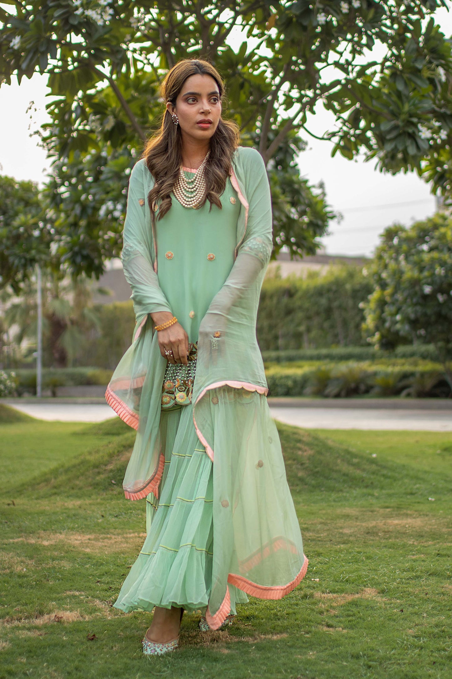 Sheena Sherwani in Green Embroidered Gharara Set