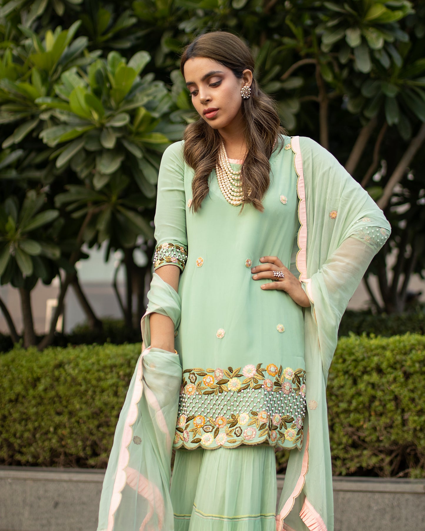 Sheena Sherwani in Green Embroidered Gharara Set