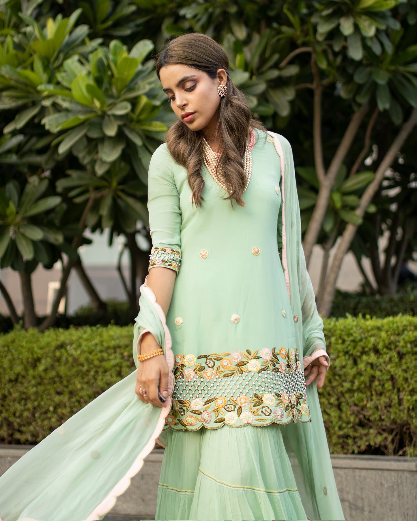 Sheena Sherwani in Green Embroidered Gharara Set