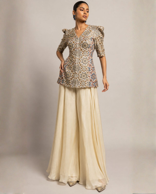 Ivory Mosaic Printed Peplum Co-ord Set