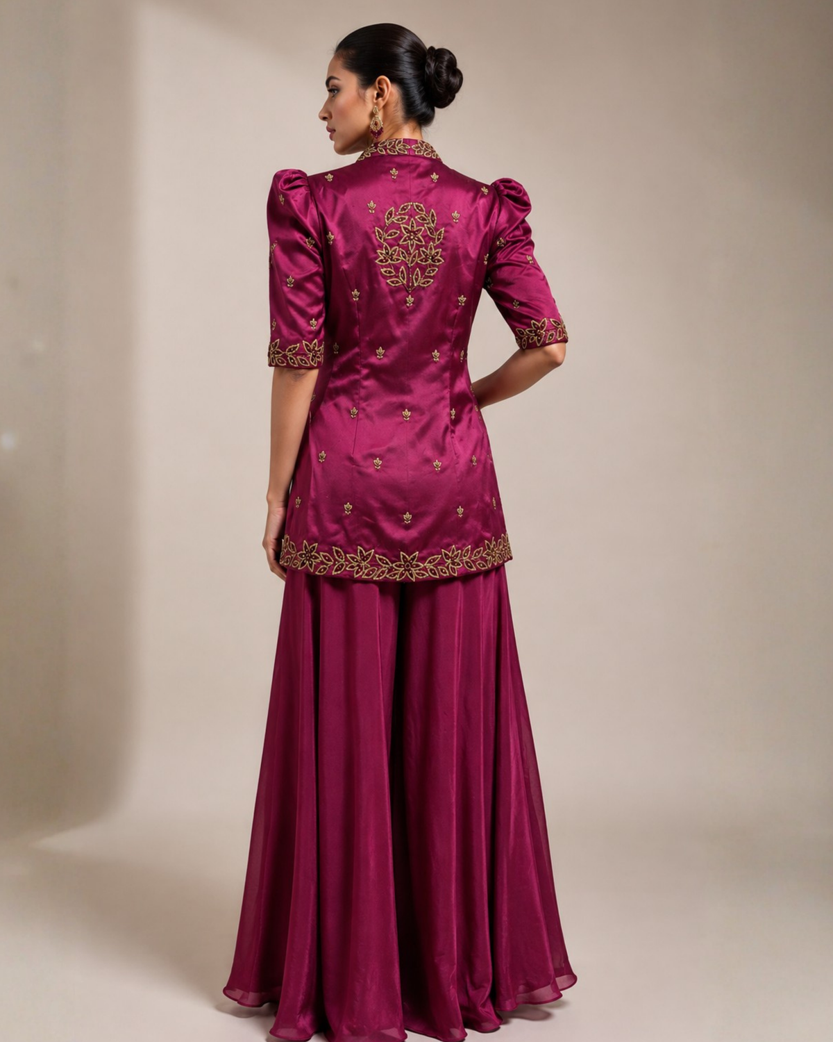 Magenta Embroidered Peplum Co-Ord Set