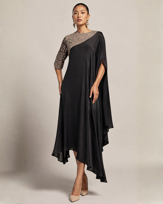 Midnight Noir Embellished Asymmetric Kaftan Co-Ord Set
