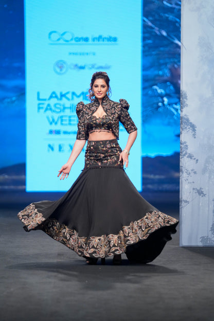 Black Embellished Jacket Fish-cut Lehenga Set