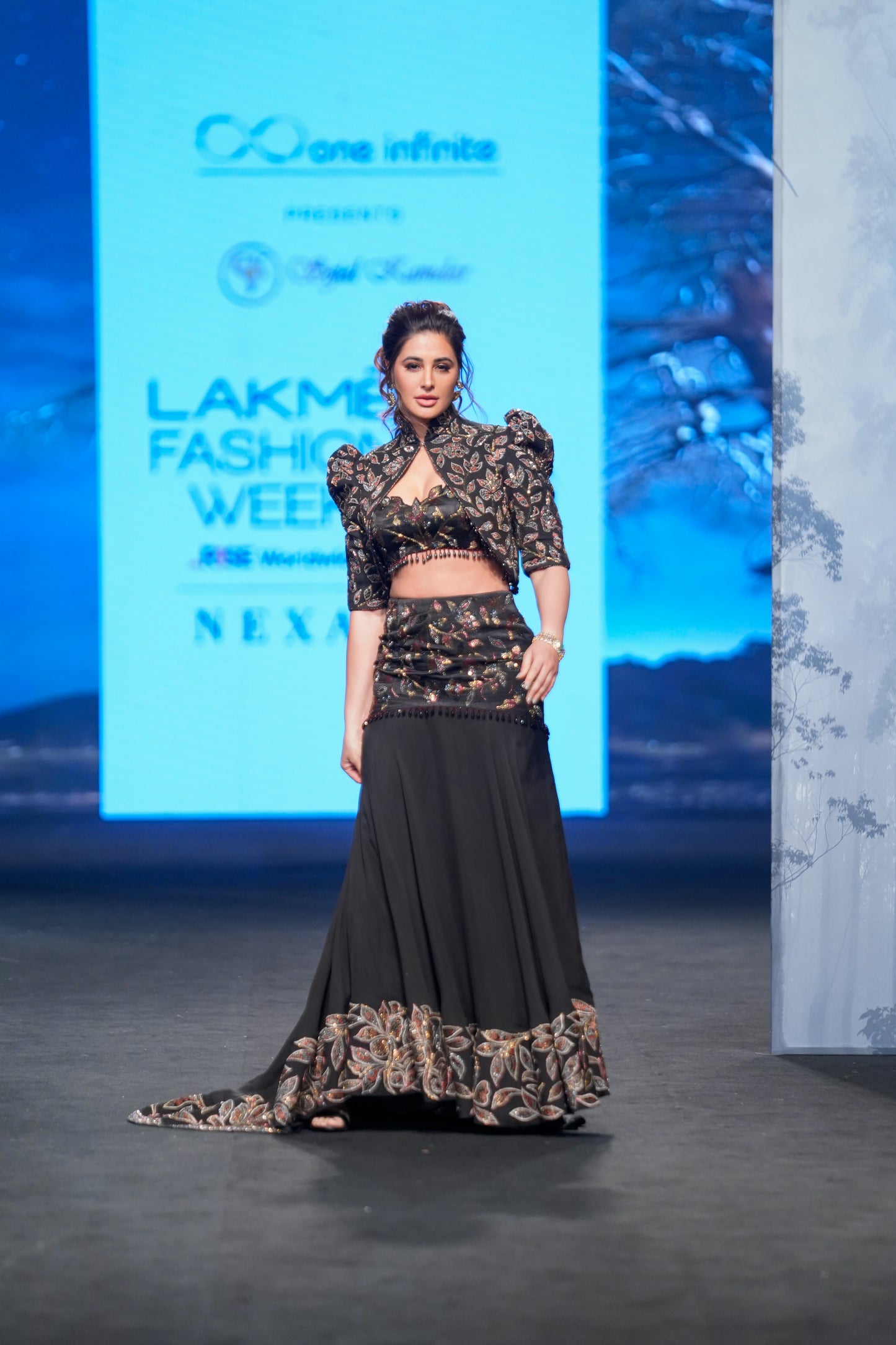 Black Embellished Jacket Fish-cut Lehenga Set