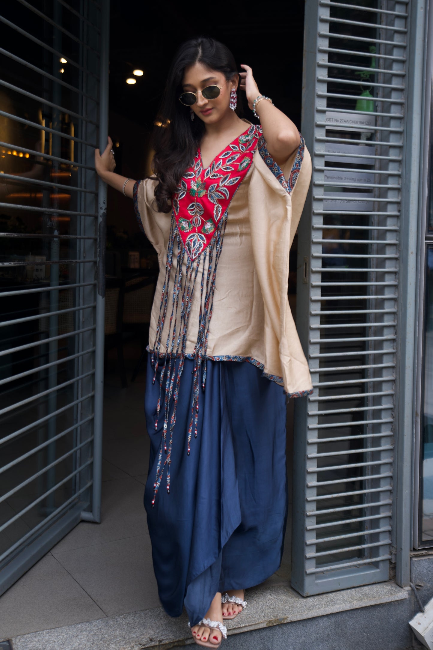 Seher Datta in Beige Embellished Kaftan with Skirt