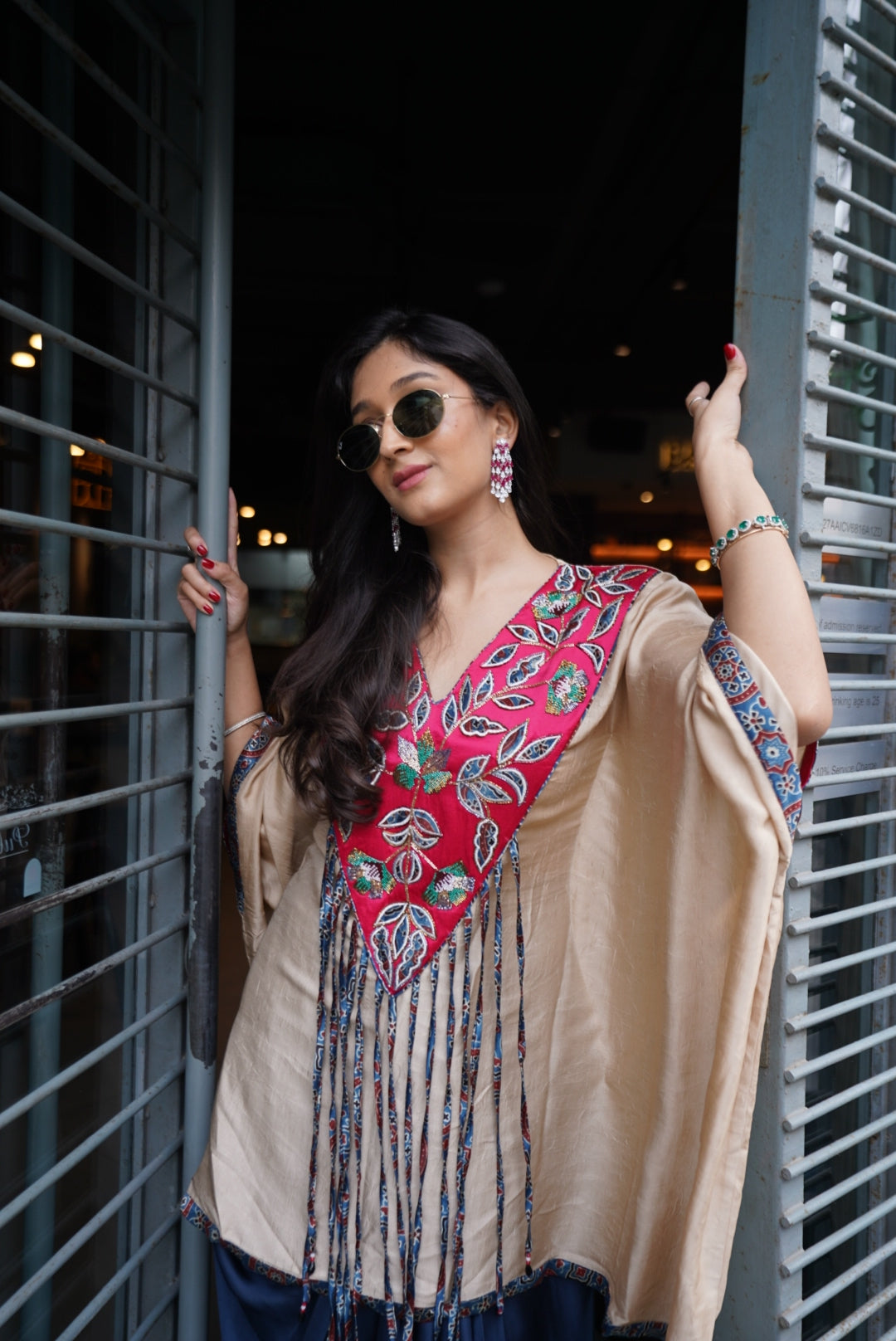 Seher Datta in Beige Embellished Kaftan with Skirt