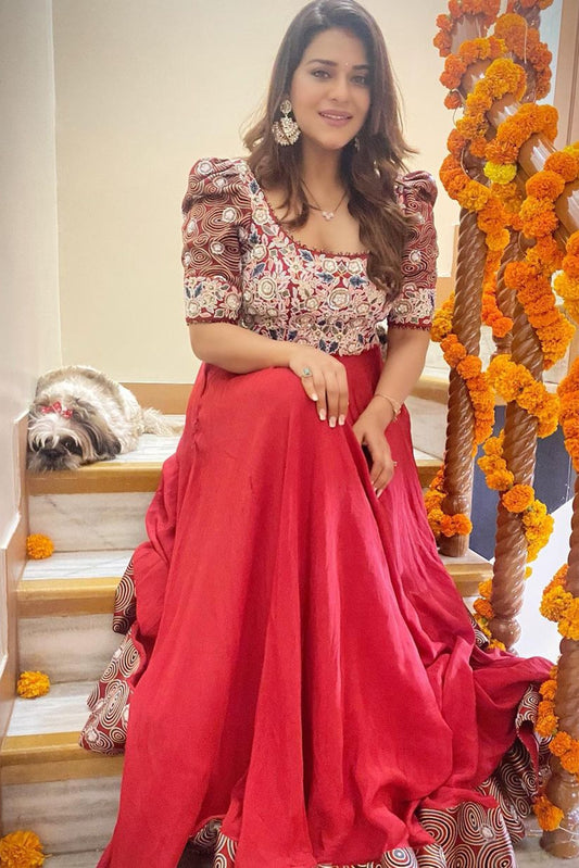 Poonam Preet in Red Embroidered Umbrella Gown