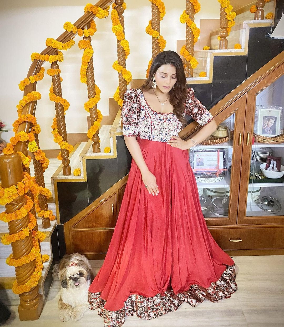 Poonam Preet in Red Embroidered Umbrella Gown