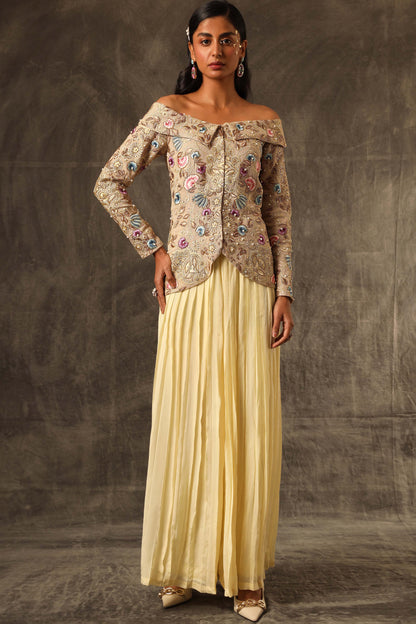 La Sabbia Off shoulder top with pleated skirt