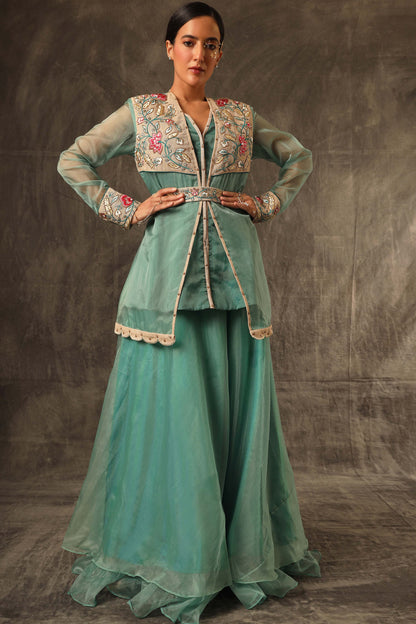 Sauge Cape jacket with double layered maxi skirt