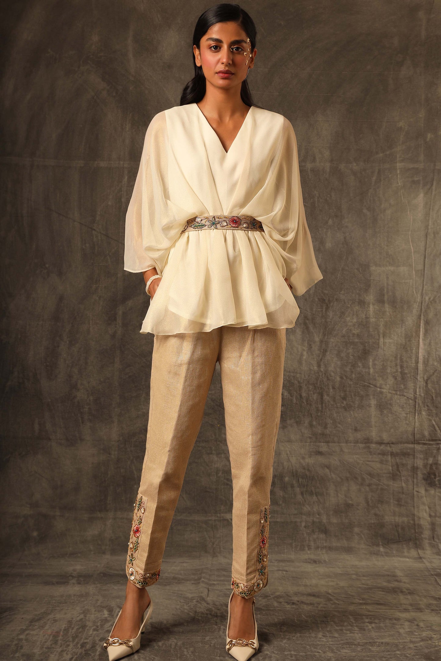 Voile Kaftan draped top with jute pants