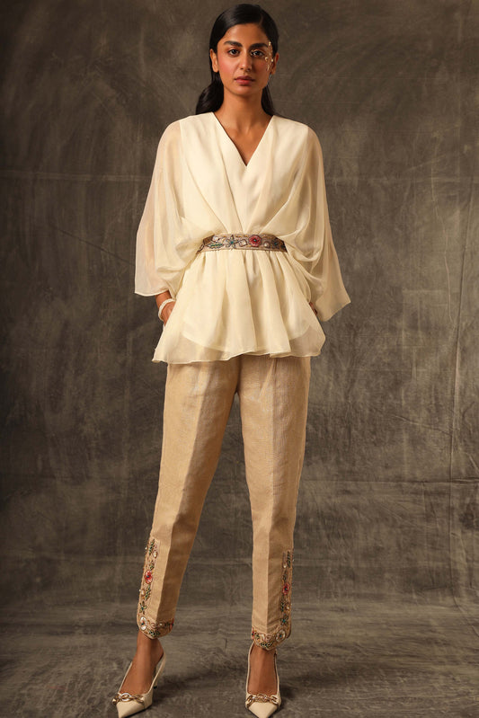 Voile Kaftan draped top with jute pants