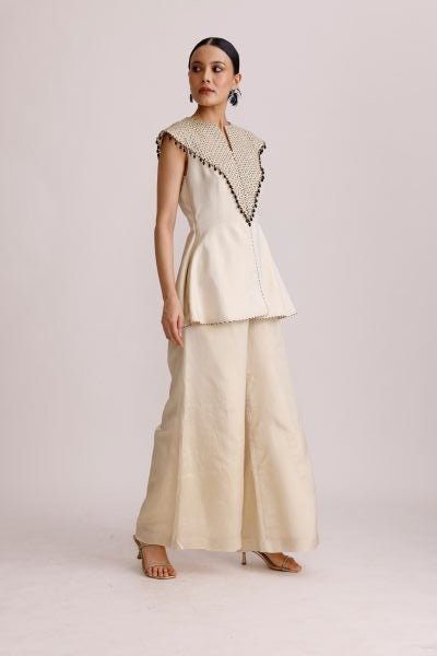 Ivory Paplum Top with Straight Pants