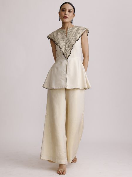 Ivory Paplum Top with Straight Pants