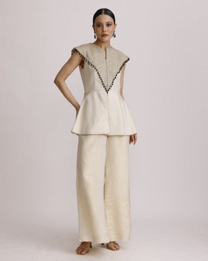 Ivory Paplum Top with Straight Pants
