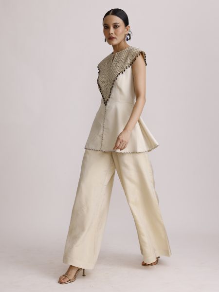 Ivory Paplum Top with Straight Pants