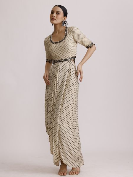 Ivory Draped One Piece with Ruffle Dupatta