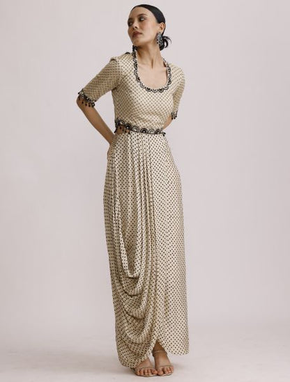 Ivory Draped One Piece with Ruffle Dupatta