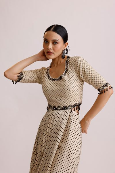Ivory Draped One Piece with Ruffle Dupatta