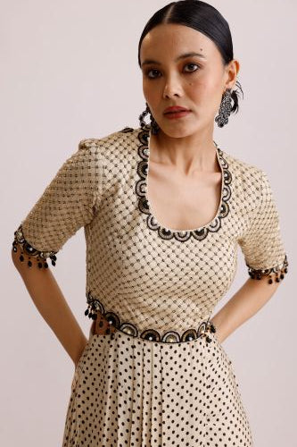 Ivory Draped One Piece with Ruffle Dupatta