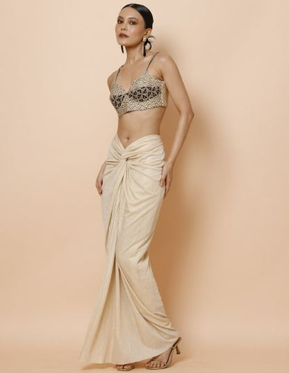 Ivory Bralette Paired with Jacket and Drape Skirt