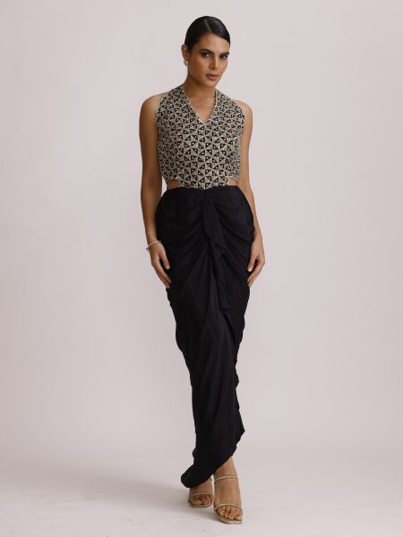 Black Ajrakh Handcrafted One Piece