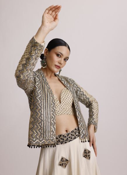 Ivory Bralette Skirt and Jacket