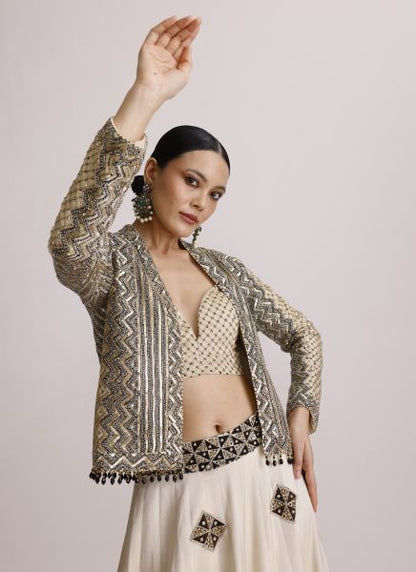Ivory Bralette Skirt and Jacket