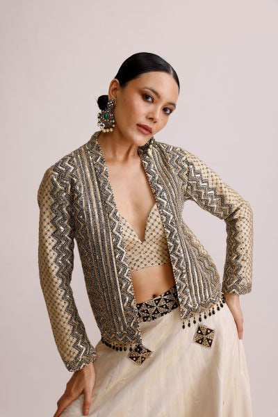 Ivory Bralette Skirt and Jacket