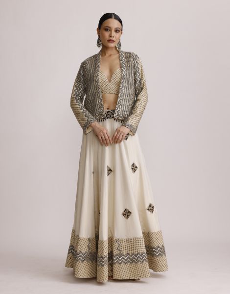 Ivory Bralette Skirt and Jacket