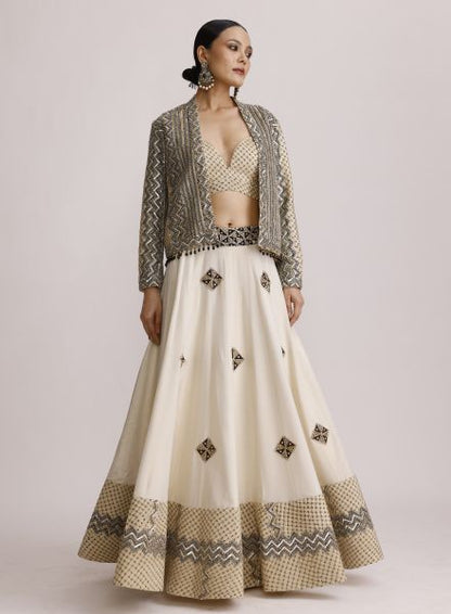 Ivory Bralette Skirt and Jacket