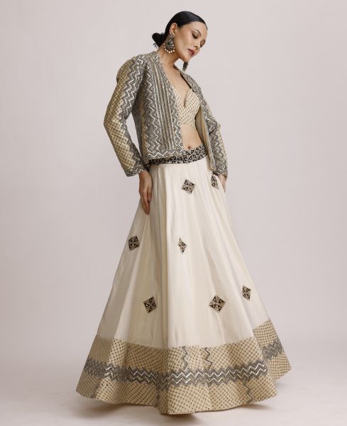 Ivory Bralette Skirt and Jacket