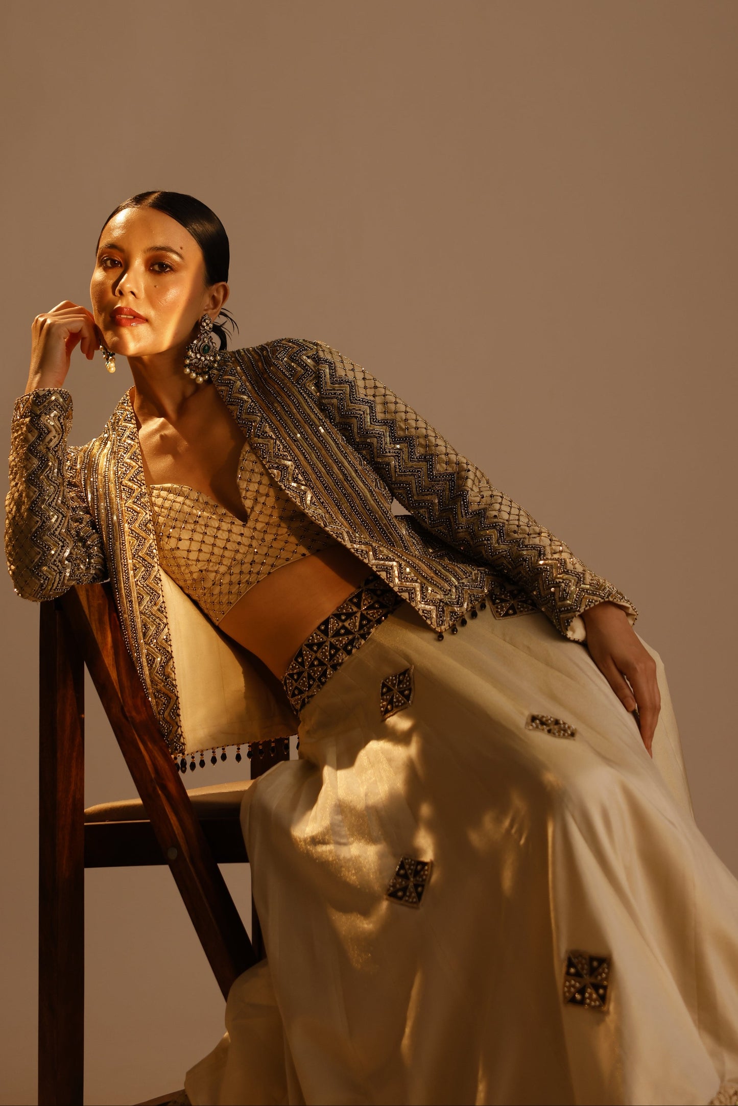Ivory Bralette Skirt and Jacket