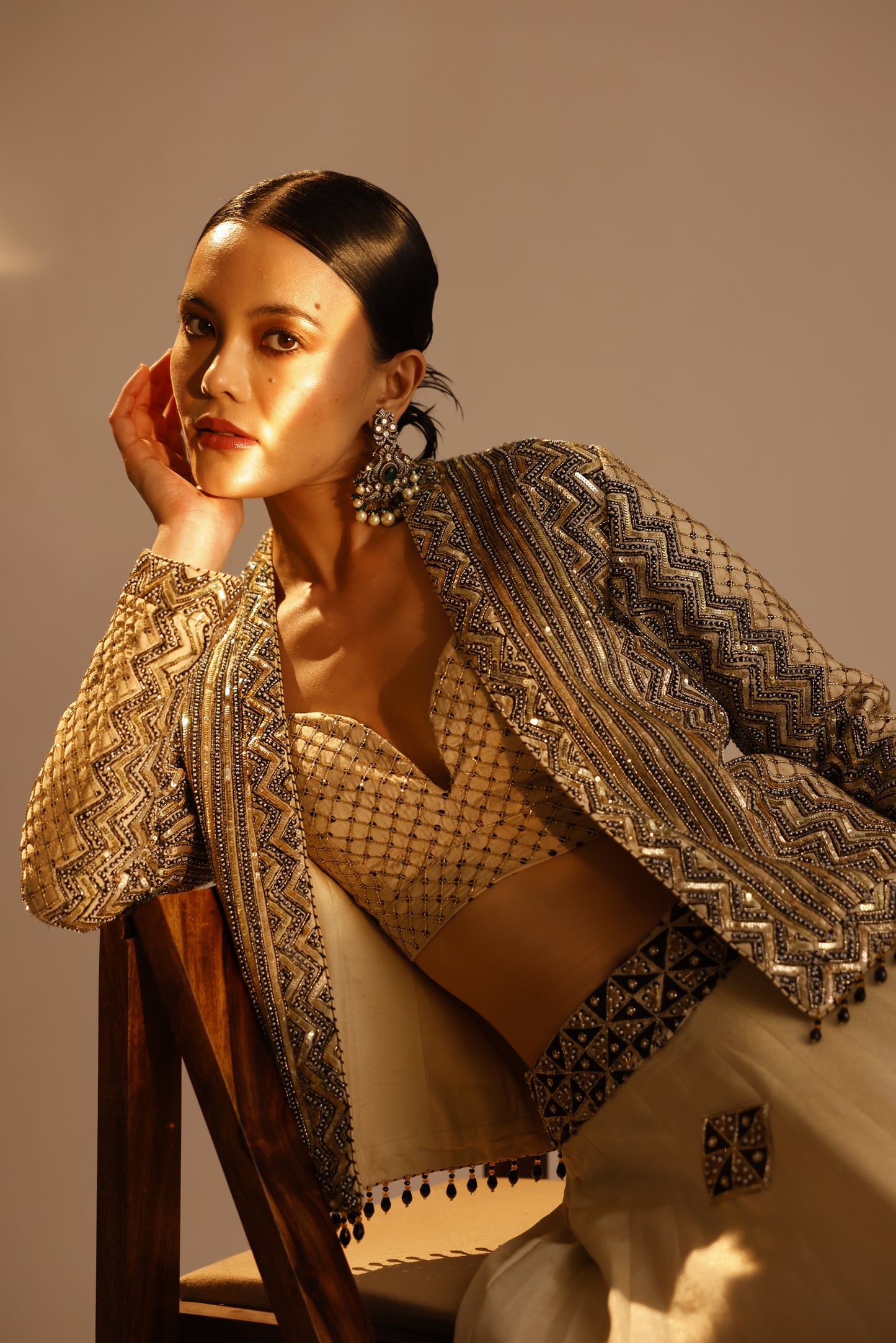 Ivory Bralette Skirt and Jacket