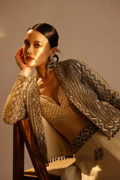 Ivory Bralette Skirt and Jacket