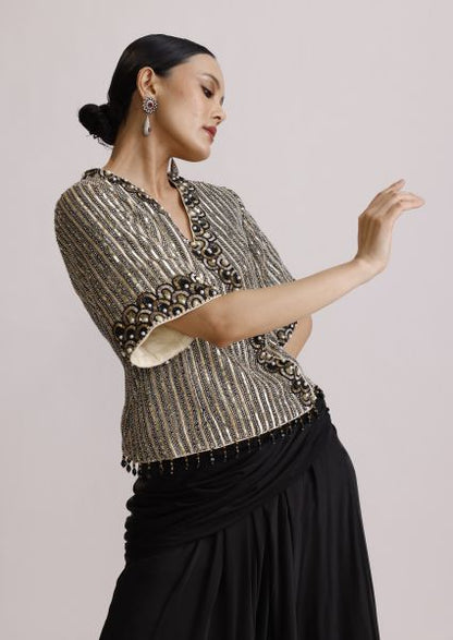 Shimmer Tissue Embroided Top with Drape Skirt