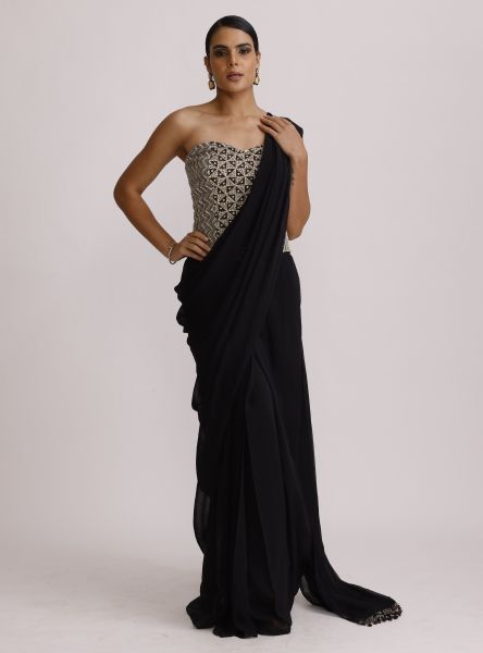 Black Corset Top with Drape Saree