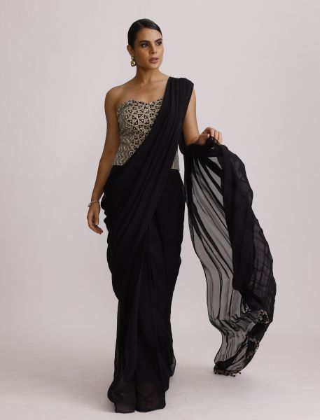 Black Corset Top with Drape Saree